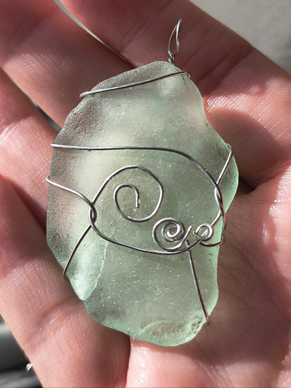Light green Sea glass/Beach glass Pendant Necklace